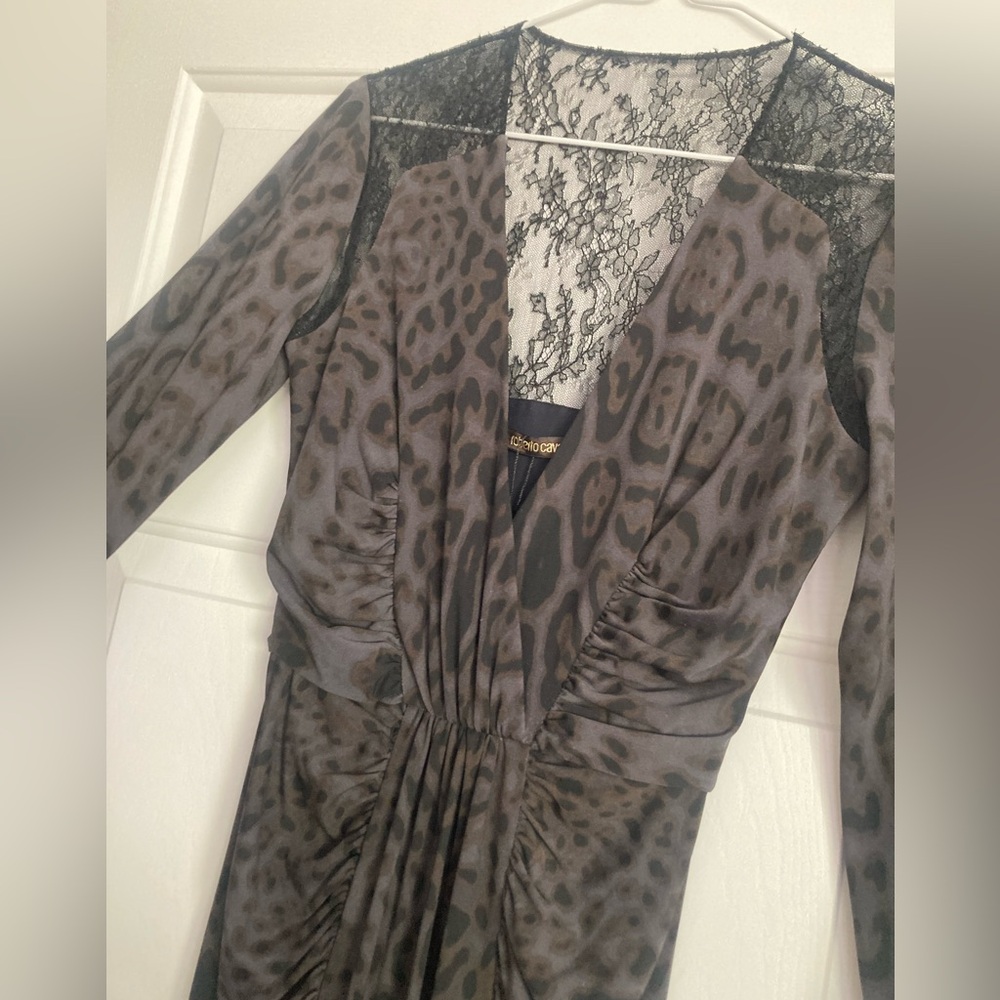 Roberto Cavalli Brown and Black Leopard-Print lace Dress